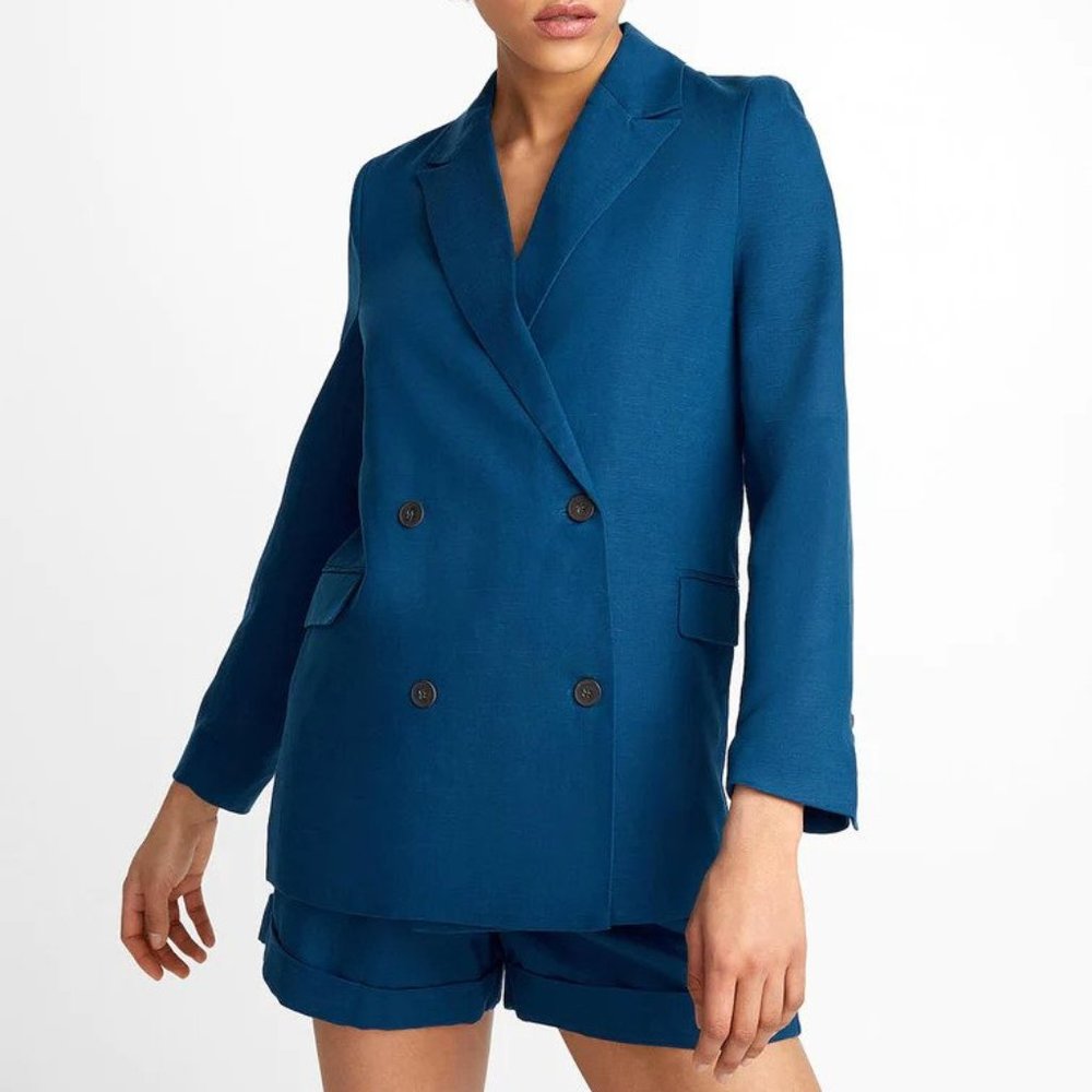 Frank & Oak Blue Double Breasted Blazer Size Medium